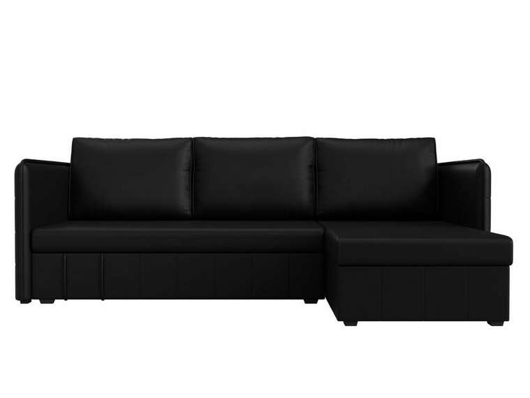 Угловой диван-кровать Слим черного цвета (экокожа) правый угол