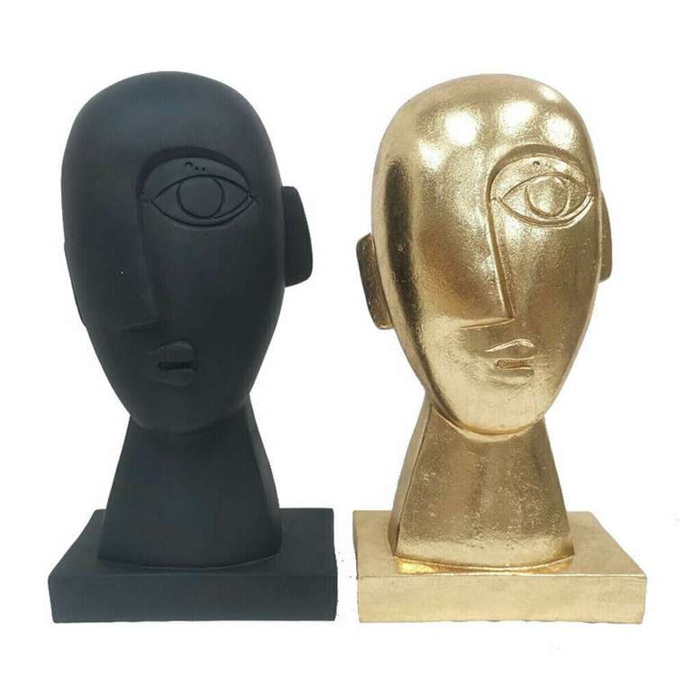 Декоративная фигура DKD Home Decor Лицо Чёрный Позолоченный 14,5 x 10,5 x 27,5 cm (2 штук)