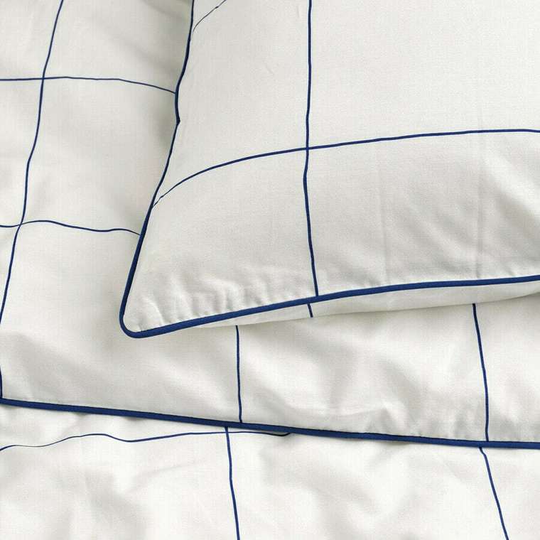 Комплект постельного белья, 2 шт., бело-синий/клетка, 140х200/80х80 см