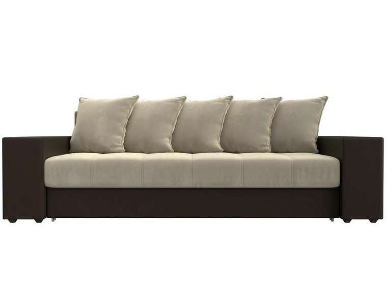 Прямой диван-кровать Дубай бежево-коричневого цвета (ткань/экокожа) 