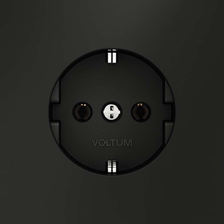 Розетка встраиваемая VOLTUM S70 с заземлением 16А, (черный матовый)