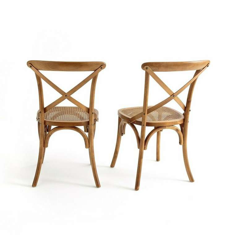 Комплект из двух стульев из дерева и плетения Cedak коричневого цвета