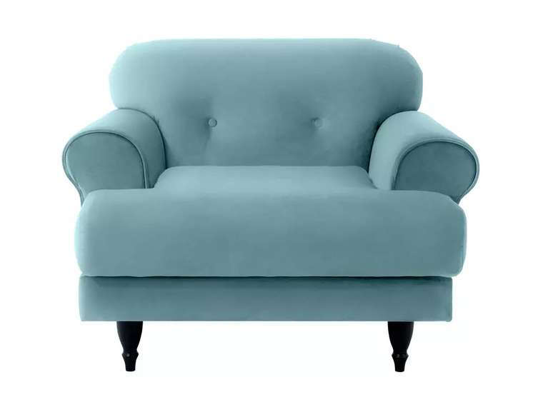 Кресло Italia в обивке из велюра голубого цвета с черными ножками