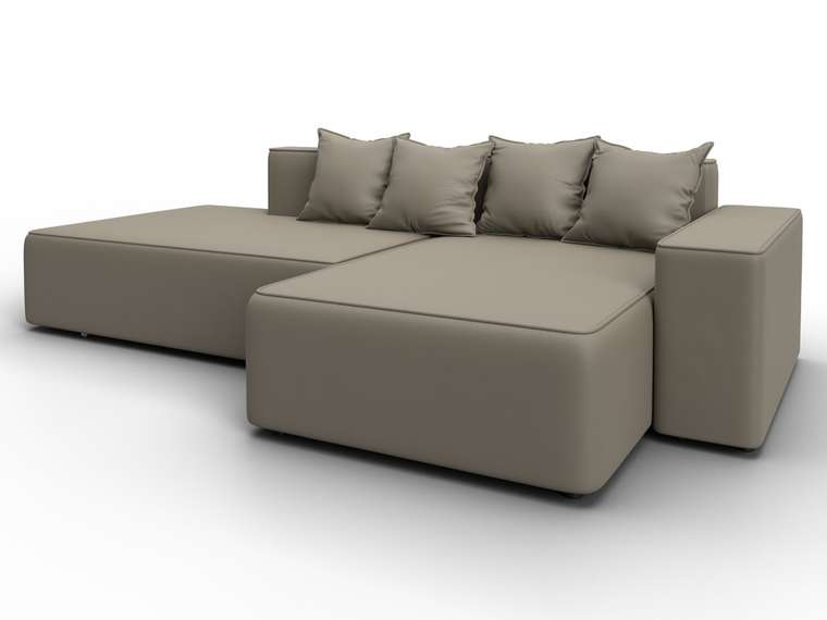 Угловой диван-кровать Лига-079 бежевого цвета правый (экокожа)