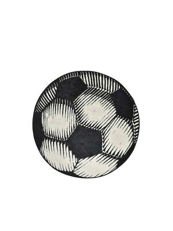Детский ковер на пол в виде футбольного мяча Hali СН D200 черно-белого цвета