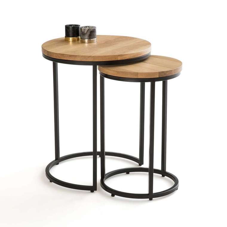 Комплект из двух придиванных столов из дуба Vova бежевого цвета