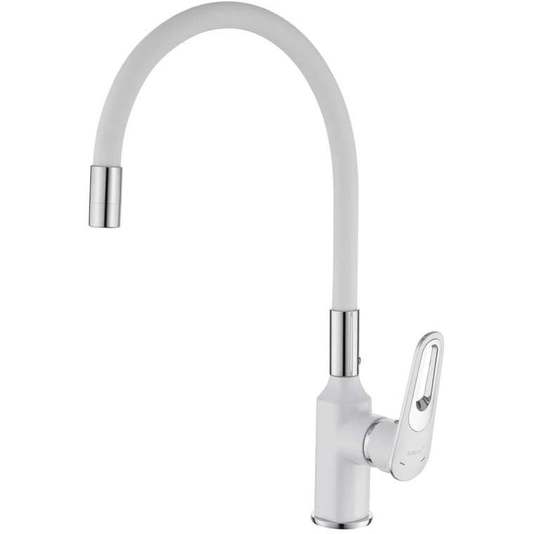 Смеситель для кухни с гибким изливом Savol S-600606AW, хром/белый