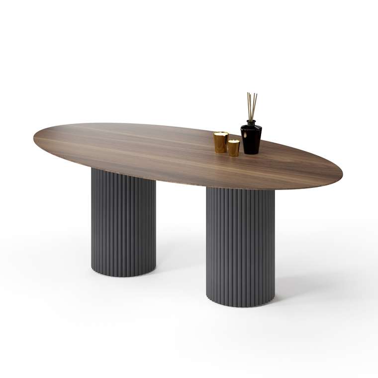 Овальный обеденный стол Хедус M черно-коричневого цвета