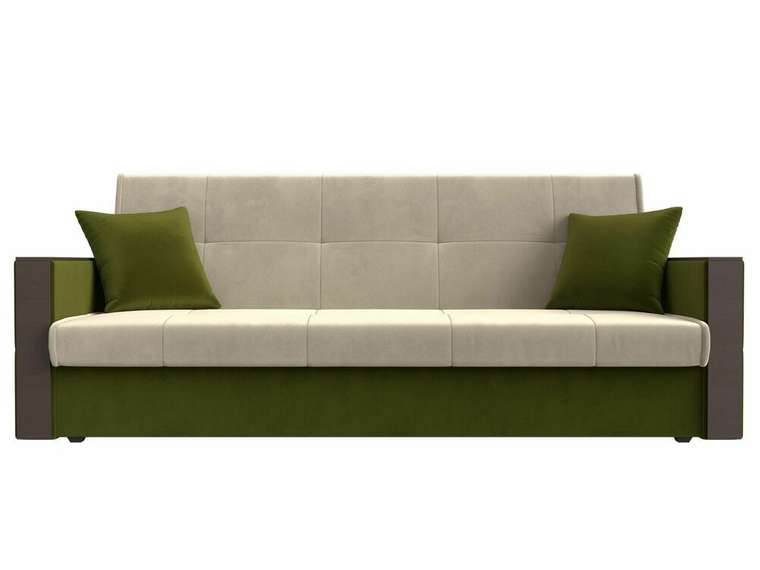 Прямой диван-кровать Валенсия бежево-зеленого цвета
