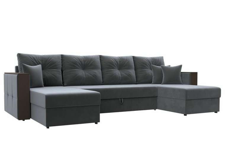 Угловой диван-кровать Валенсия П-образный серого цвета