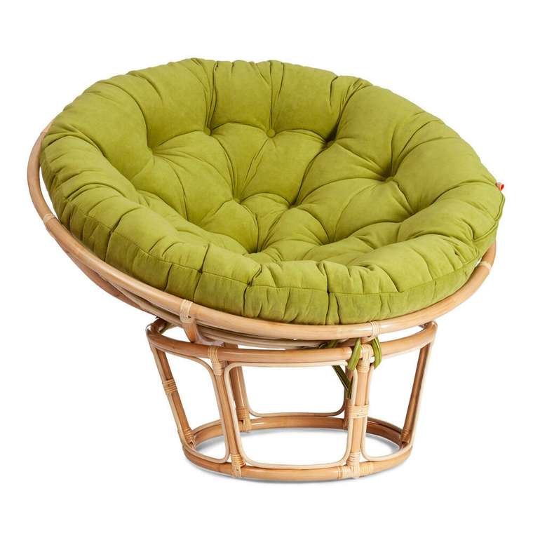 Садовое кресло Papasan Eco бежевого цвета с зеленой подушкой