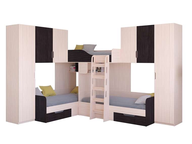 Двухъярусная кровать Трио 3 80х190 цвета Дуб молочный-Венге