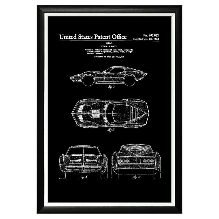 Арт-постер Патент General Motors Corporation на кузов автомобиля 1966