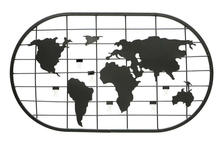 Панно-органайзер Карта мира черного цвета
