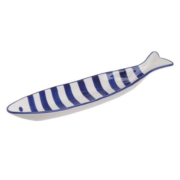 Керамическое рлюдо Рыба бело-синего цвета