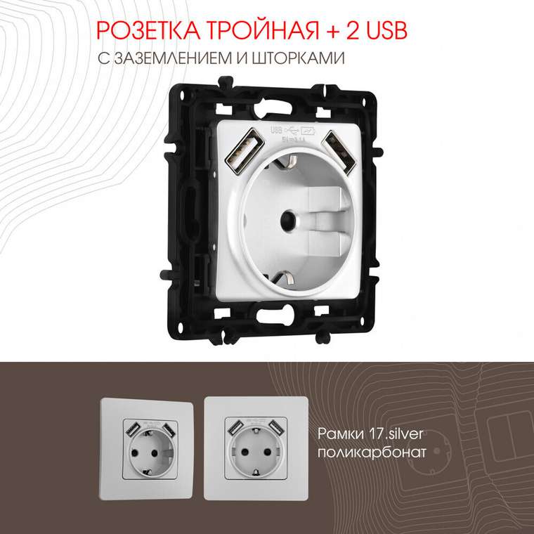 Розетка 217.47-1.silver (пластик, цвет серебро)