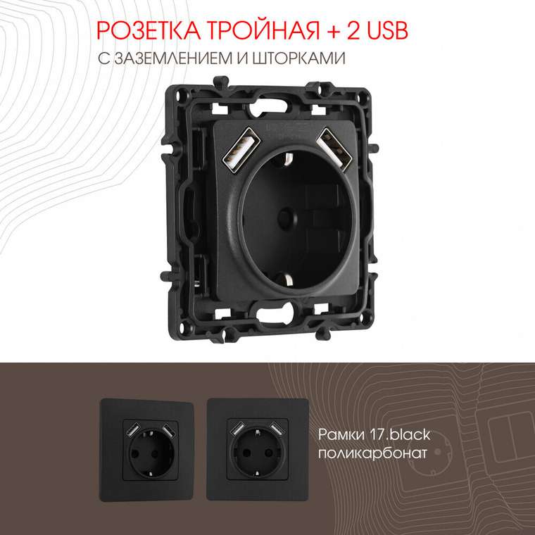 Розетка 217.47-1.black (пластик, цвет черный)