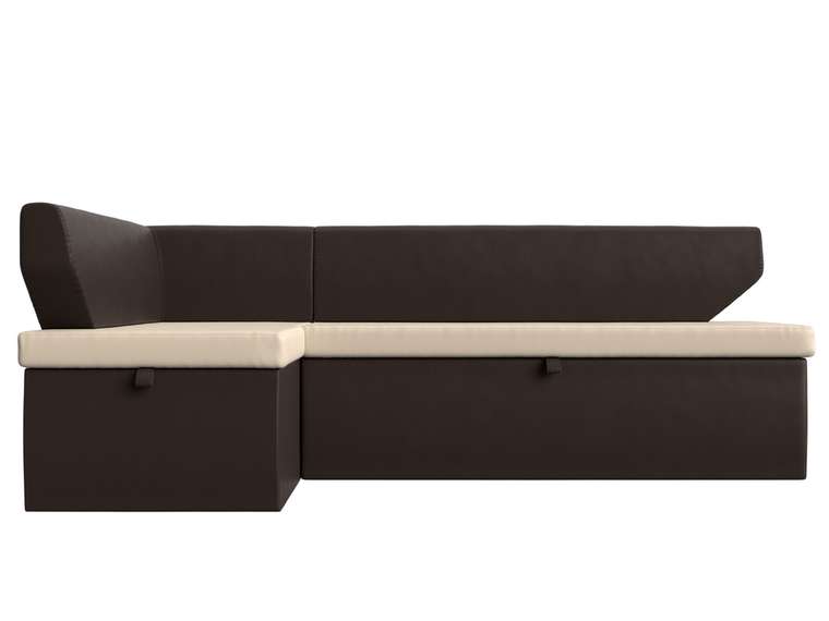 Угловой диван-кровать Омура коричнево-бежевого цвета (экокожа) левый угол