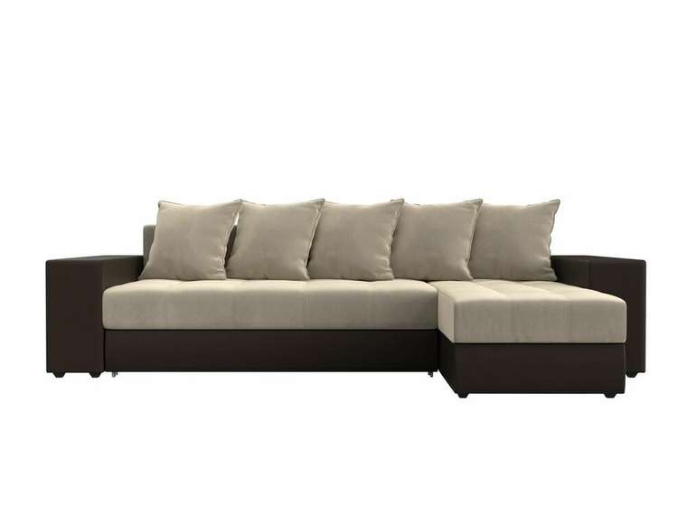 Угловой диван-кровать Дубай  бежево-коричневого цвета (ткань/экокожа)  правый угол