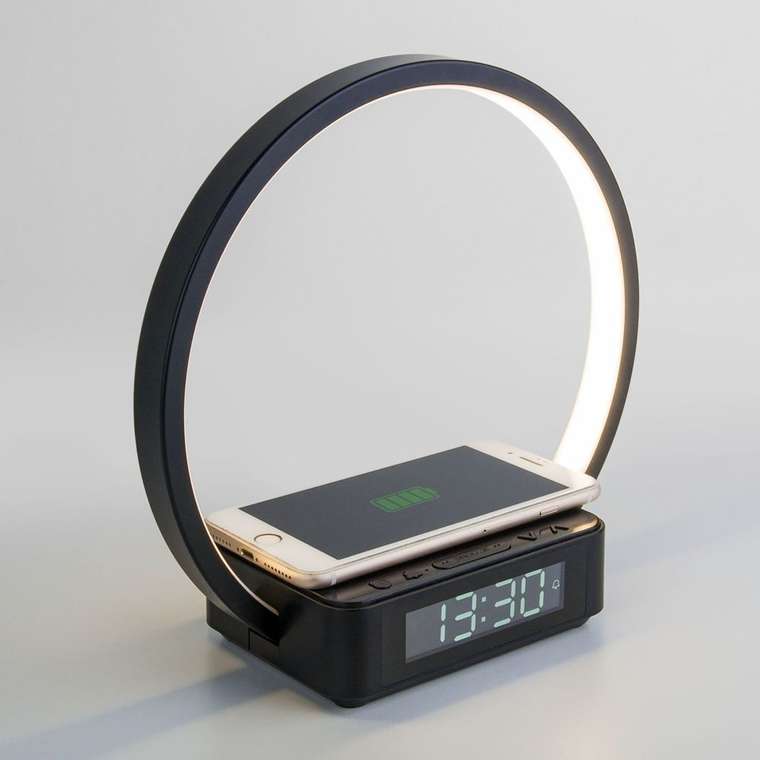 Светодиодная настольная лампа с беспроводной зарядкой и будильником 80505/1 черный Timelight