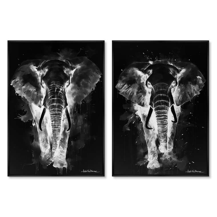 Набор из 2-х репродукций картин на холсте Walking elephants, in the dark, 2024г.