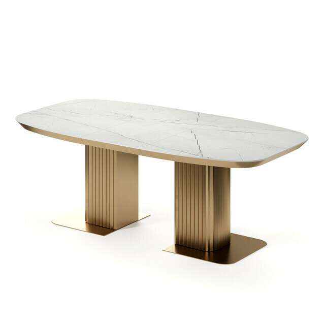 Раздвижной обеденный стол Гиртаб с золотым основанием