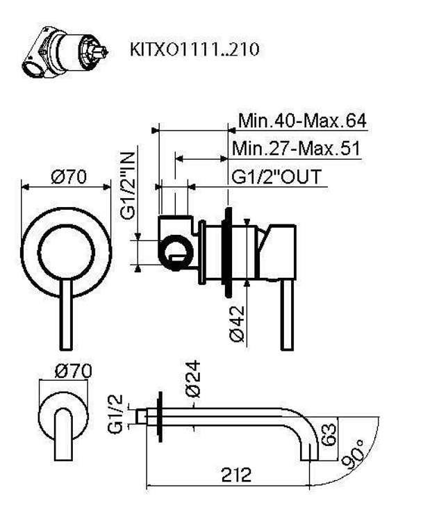 Смеситель для раковины встраиваемый Plumberia Selection IXO KITXO1135CR210 цвета хром