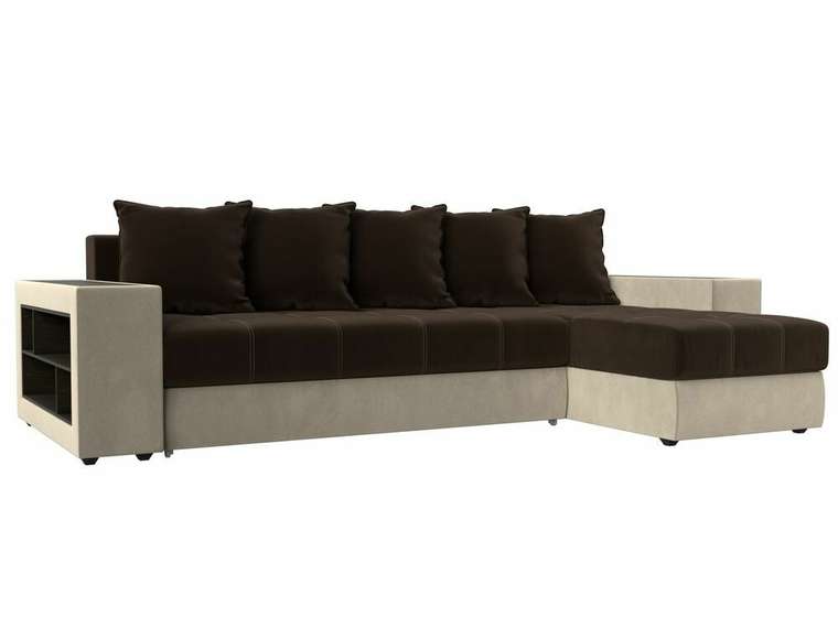 Угловой диван-кровать Дубай коричнево-бежевого цвета правый угол