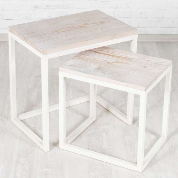 Журнальный столик (2 шт) "Industrial" с деревянной столешницей 