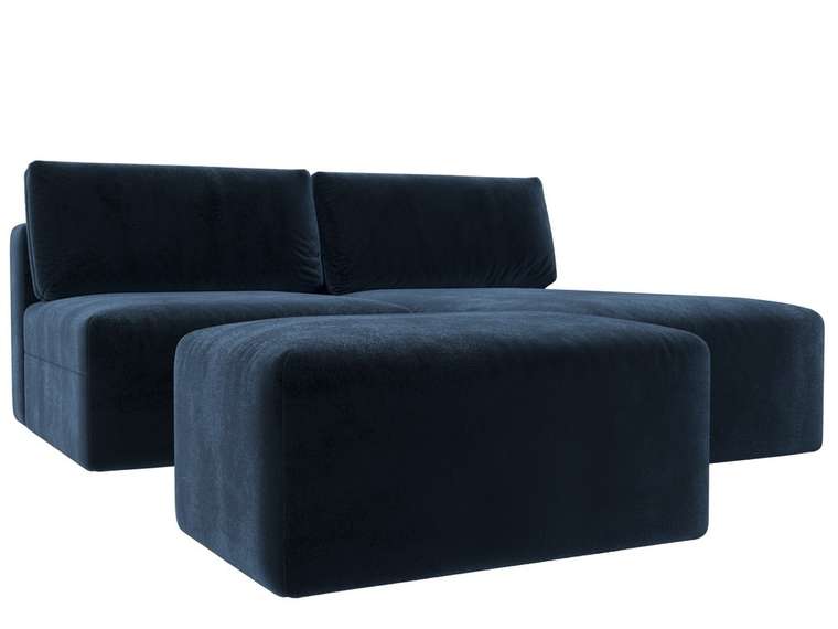 Угловой модульный диван-кровать с пуфом Лигa-060 темно-синего цвета