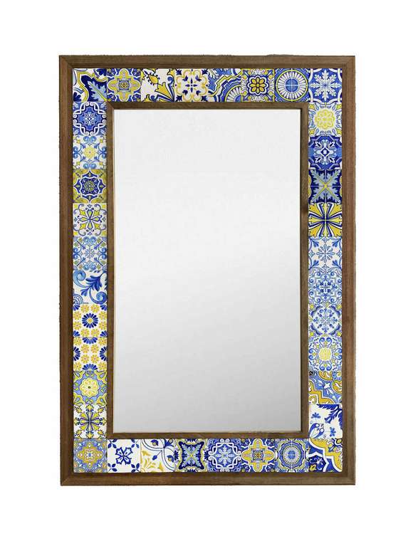 Настенное зеркало 43х63 с каменной мозаикой сине-желтого цвета
