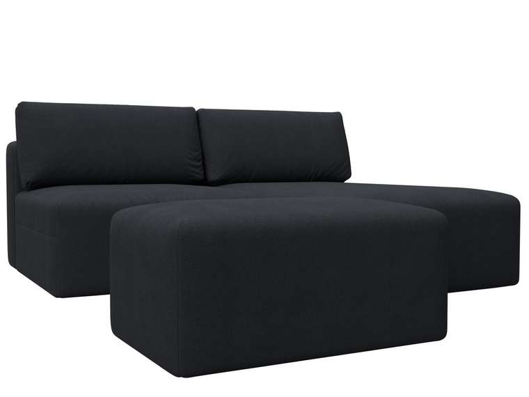 Угловой модульный диван-кровать с пуфом Лигa-060 темно-серого цвета (замша)