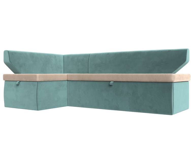 Угловой диван-кровать Омура бирюзово-бежевого цвета левый угол