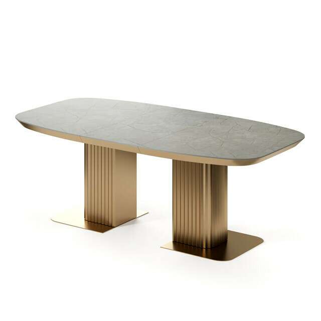 Раздвижной обеденный стол Гиртаб серо-золотого цвета