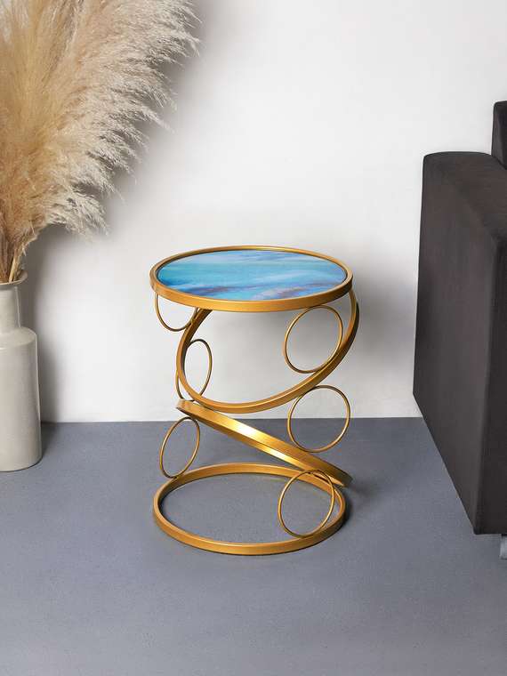 Кофейный стол Ego золотисто-голубого цвета