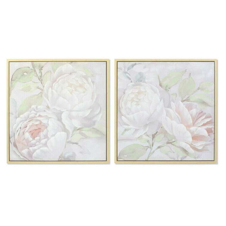 Картина DKD Home Decor 80 x 4 x 80 cm Цветы Shabby Chic (2 штук)