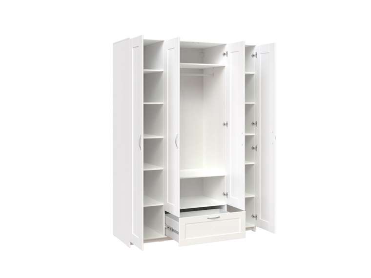 Шкаф Сириус четырёхдверный белого цвета с двумя выдвижными ящиками и зеркалом