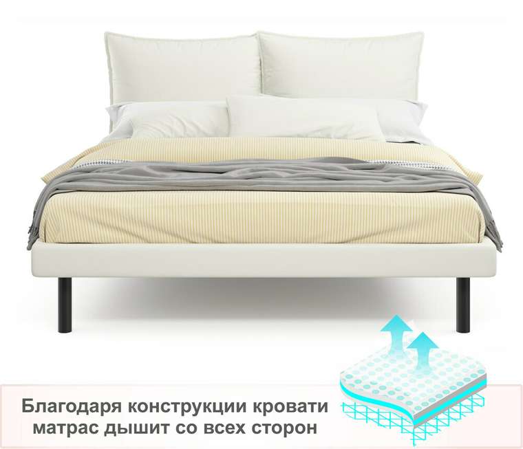 Кровать Fly 160х200 светло-бежевого цвета с ортопедическим основанием и матрасом Basic soft grey