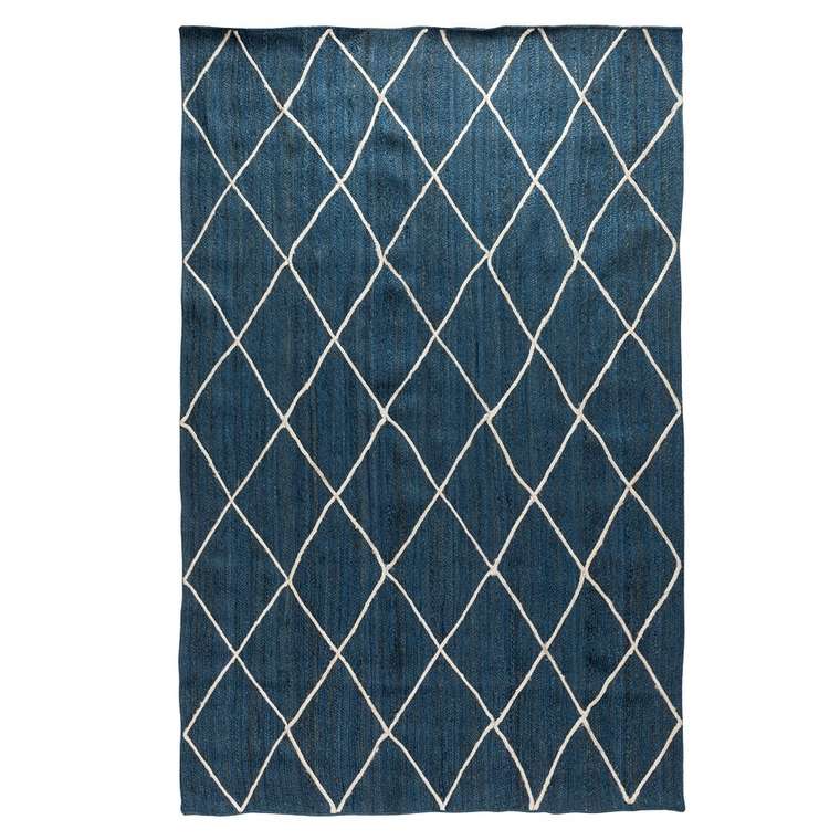 Ковер из джута Ethnic 200х300 темно-синего цвета с геометрическим рисунком