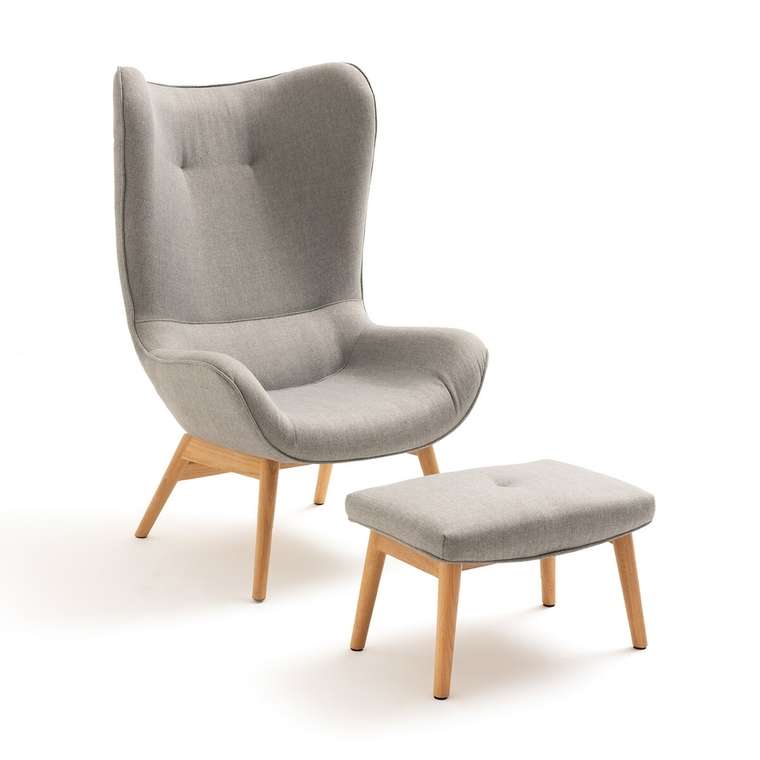 Кресло с загнутыми краями и подставкой для ног Crueso серого цвета