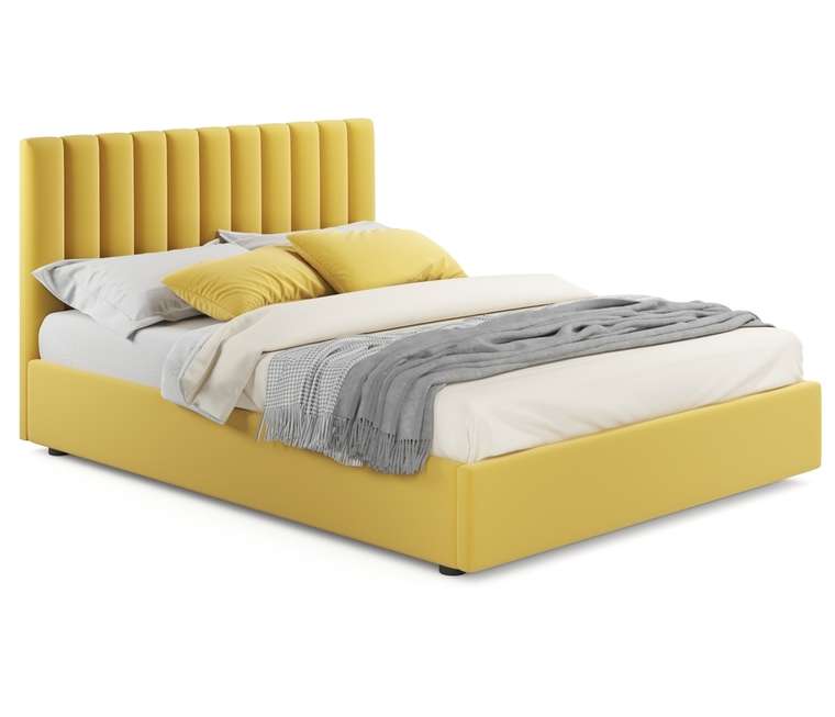 Кровать с подъемным механизмом и двумя тумбами Olivia 160х200 желтого цвета