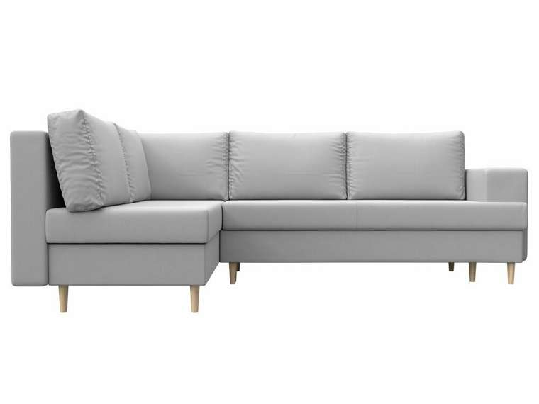 Угловой диван-кровать Сильвана белого цвета (экокожа) левый угол