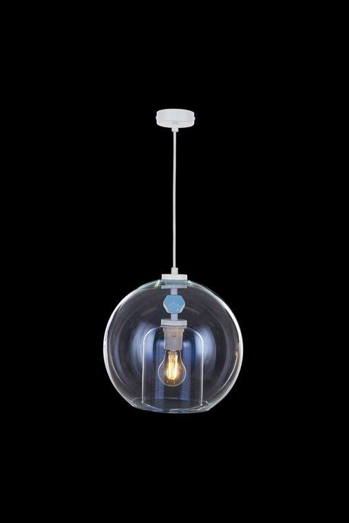 Подвесной светильник Color Bubble с керамическим элементом и плафоном колба в серо-голубом свете