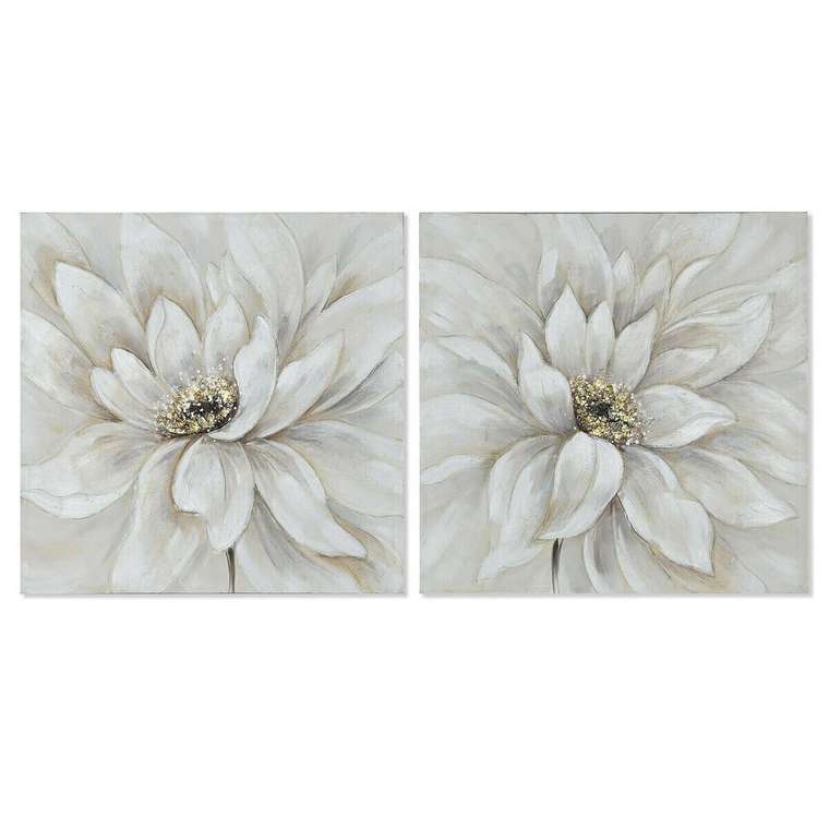 Картина Белый Полотно Деревянный MDF Цветок романтик 80 x 3 x 80 cm (2 штук)