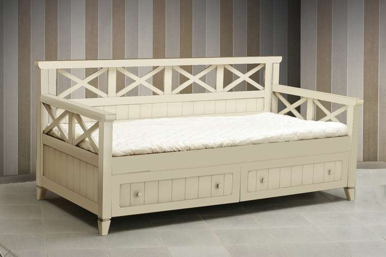 Диван-кровать белого цвета с ящиками 