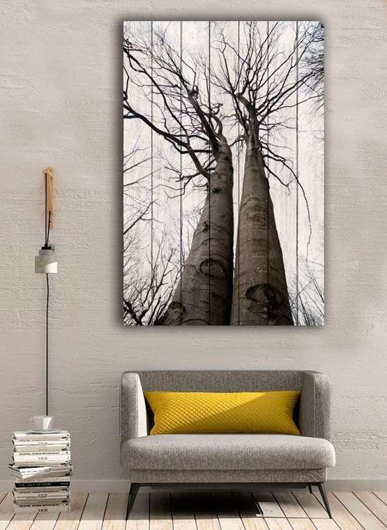 Картина Два дерева в современном черно-белом стиле 60х90