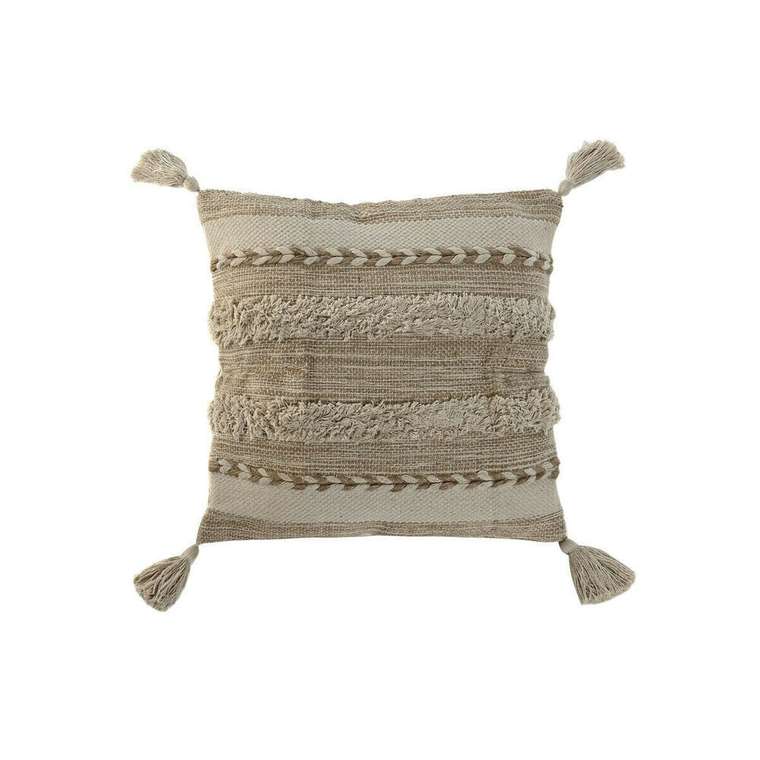 Декоративная подушка Boho 45x45 из хлопка и джута бежевого цвета