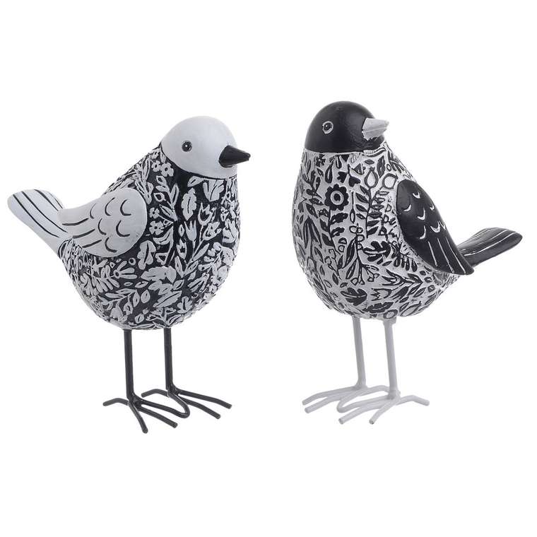 Набор из двух статуэток Птички черно-белого цвета 