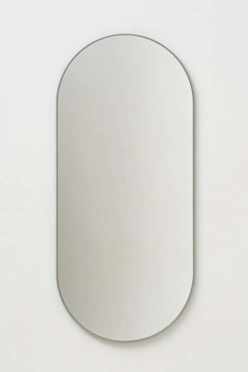 Овальное настенное зеркало 45х100 в светло-серой раме