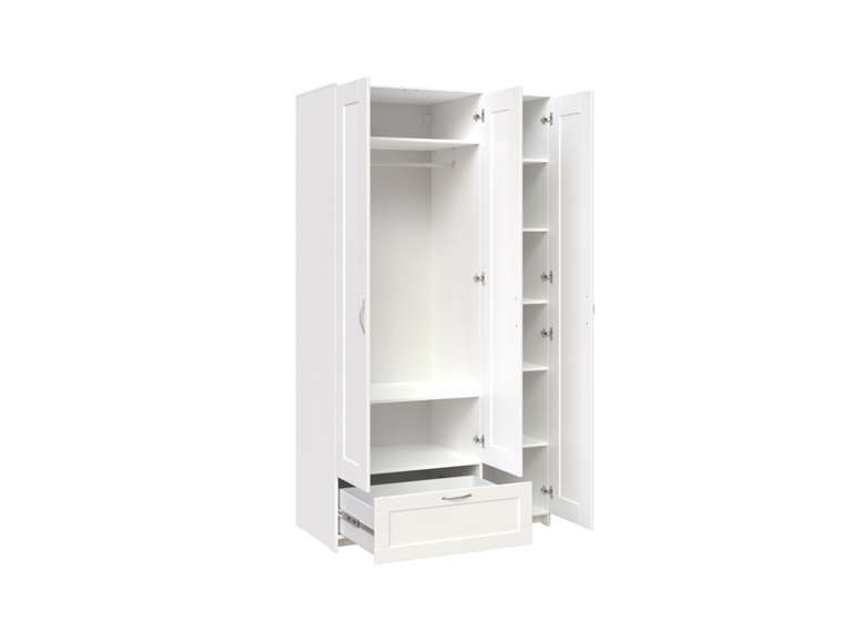 Шкаф Сириус трёхдверный белого цвета с одним выдвижным ящиком и зеркалом